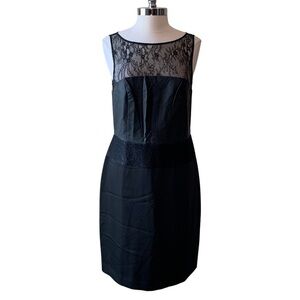 ANN TAYLOR Sleeveless Dress Black Size 12 Lace Faux Leather Cocktail Sheath